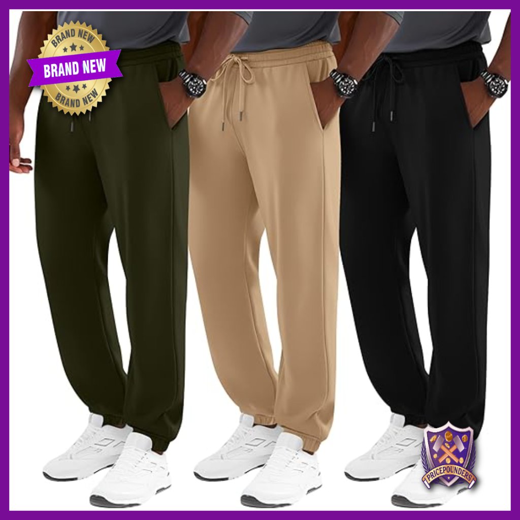 3 Pack Big & Tall Joggers Sweatpants Gym Workout Pants With Pockets